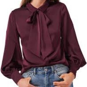 Riley & Rae Tie- Neck Satin Bow Blouse